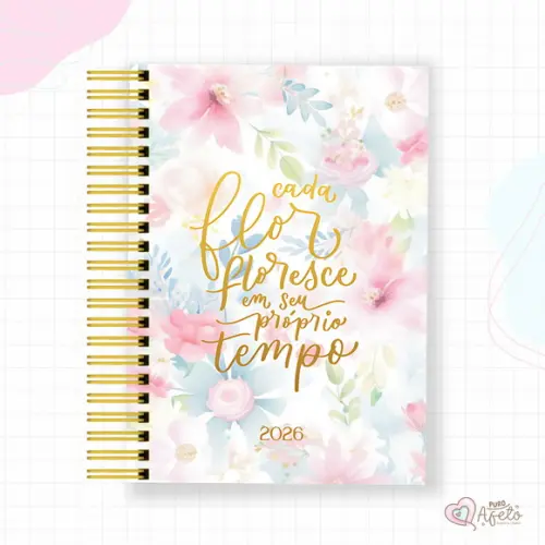 Agenda 2026 Personalizada Floral Aquarela Frase Lettering