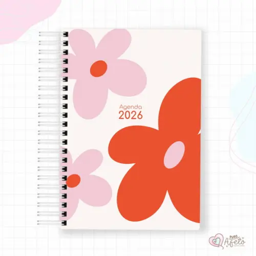Agenda 2026 Personalizada Flores Rosa e Vermelha Datada