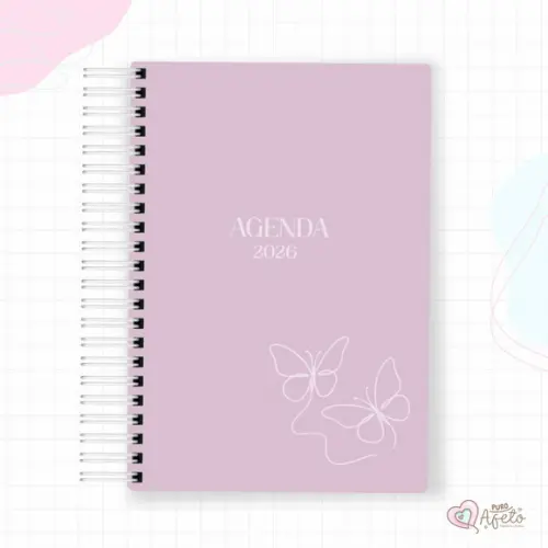 Agenda 2026 Personalizada Lilás Borboleta Minimalista
