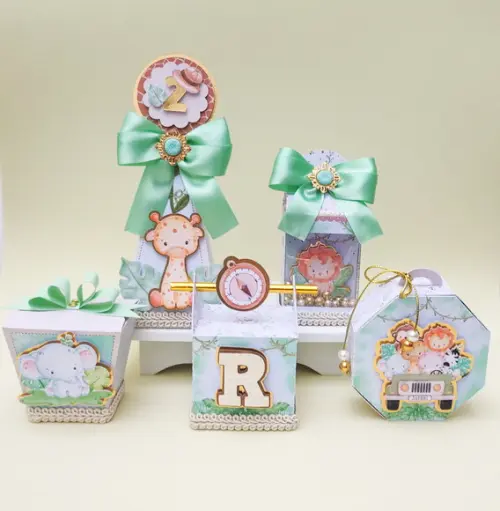 Kit Personalizados Safari Baby Menino Luxo 50 Peças