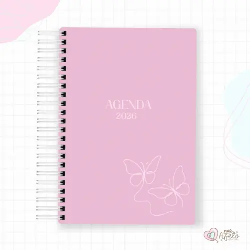 Agenda 2026 Personalizada Rosa Borboleta Minimalista