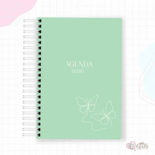Agenda 2026 Personalizada Verde Borboleta Minimalista