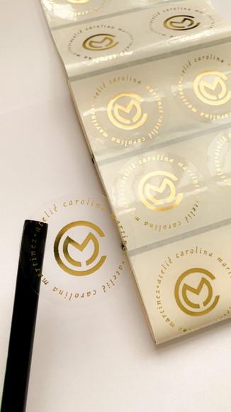 100 Adesivo Transparente Hot Stamping 5cm Dourado