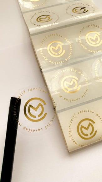 250 Adesivo Transparente Hot Stamping 6cm Dourado