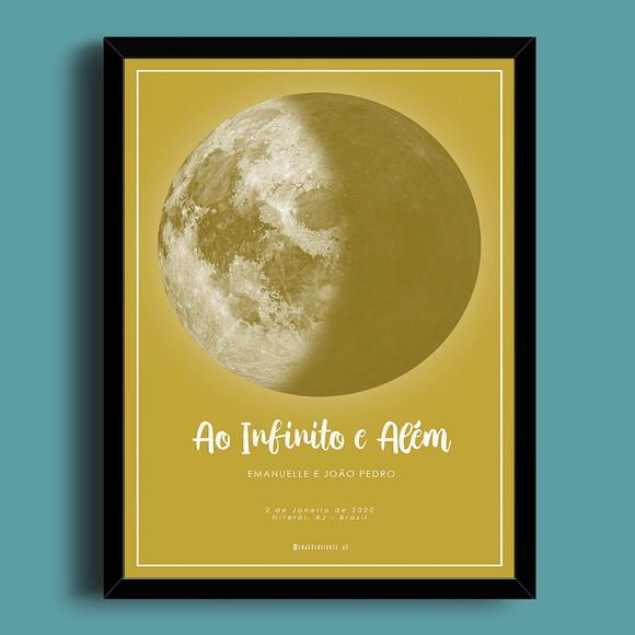Quadro Lua Personalizado Dourado com Moldura A4