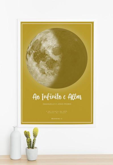 Quadro Lua Personalizado Dourado com Moldura A3
