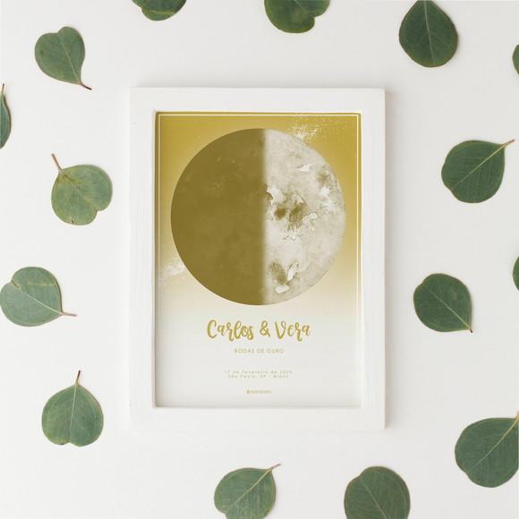 Quadro Lua Personalizado Dourado com Moldura A4