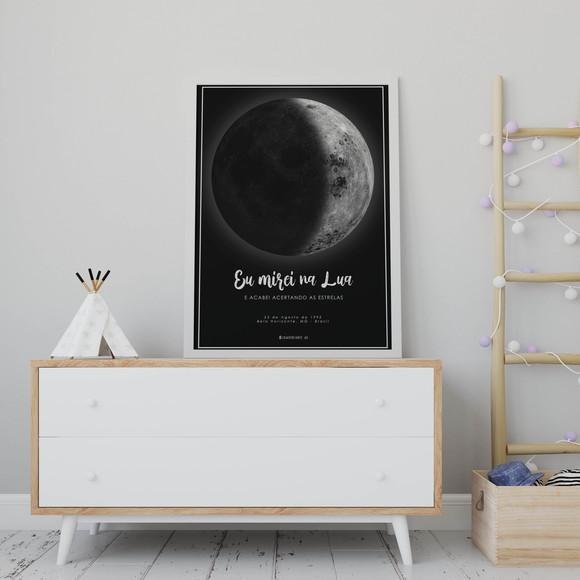 Quadro Lua Personalizado Preto com Moldura A3