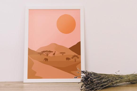 Quadro Savana Boho Minimalista A4 com moldura