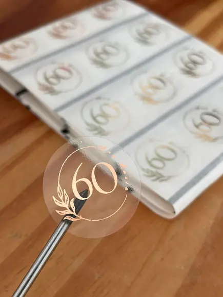 100 Adesivo Transparente Hot Stamping 3cm Rosé Gold