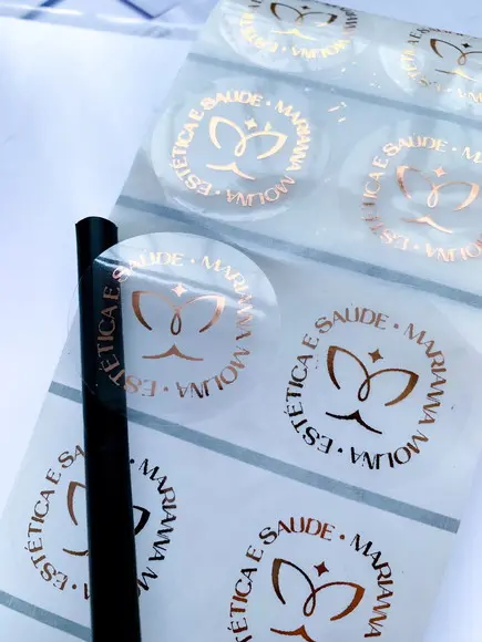100 Adesivo Transparente Hot Stamping 5cm Rosé Gold