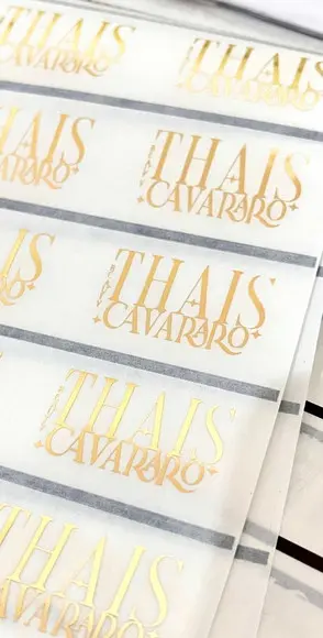 1000 Adesivo Transparente Hot Stamping 4x8cm Dourado