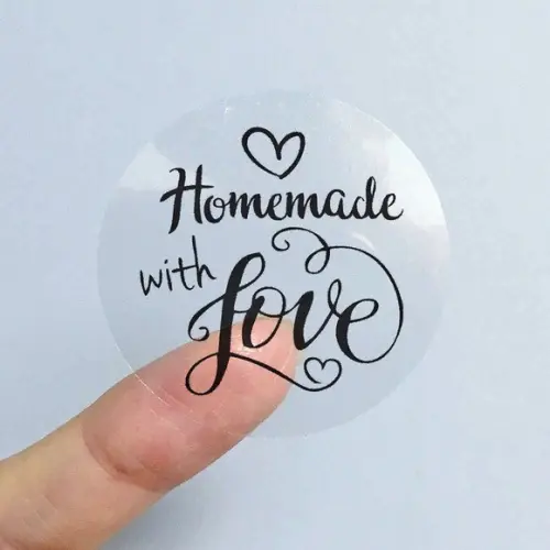 250 Adesivo Transparente Hot Stamping 6cm Impressão em Preto