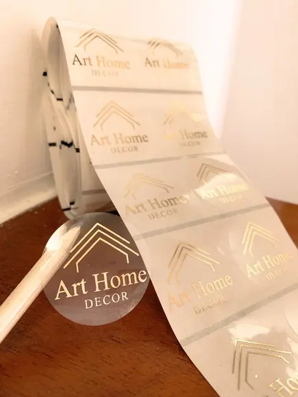 50 Adesivo Transparente Hot Stamping 4cm Dourado