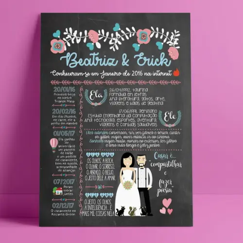 Chalkboard Casamento A3 Pôster em Pvc