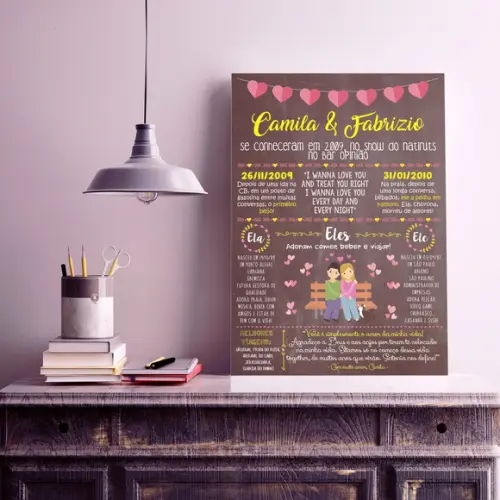 Chalkboard Namorados - Pôster em PVC A2