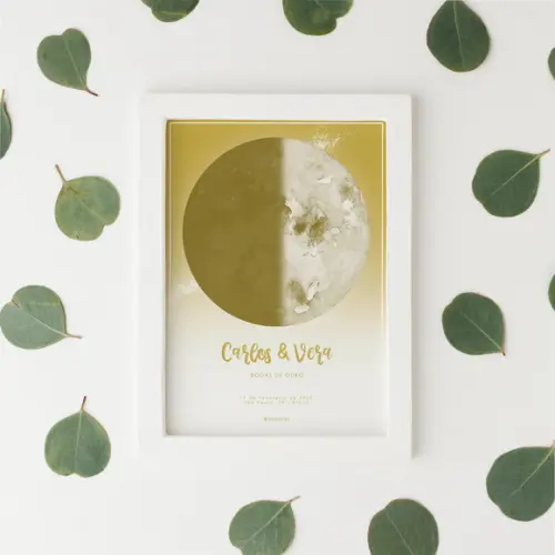 Quadro Lua Personalizado Dourado com Moldura A4