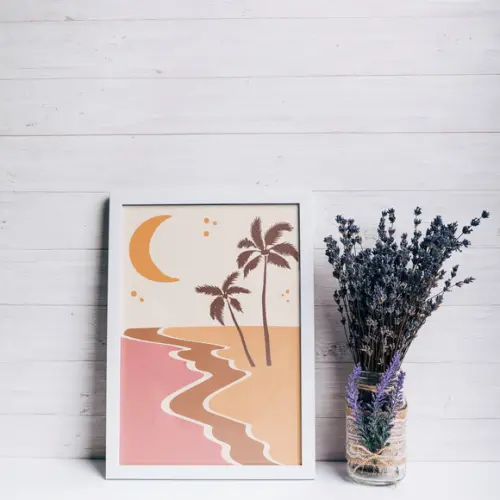 Quadro Praia Boho Minimalista A4 com moldura