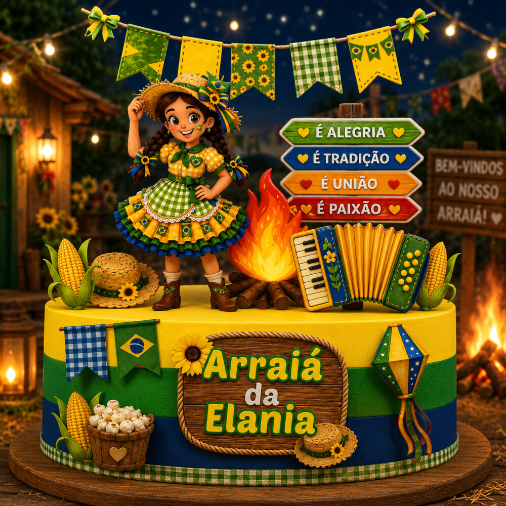 Topo de bolo Festa Junina/Copa - Arraiá 25 - Arquivo Studio