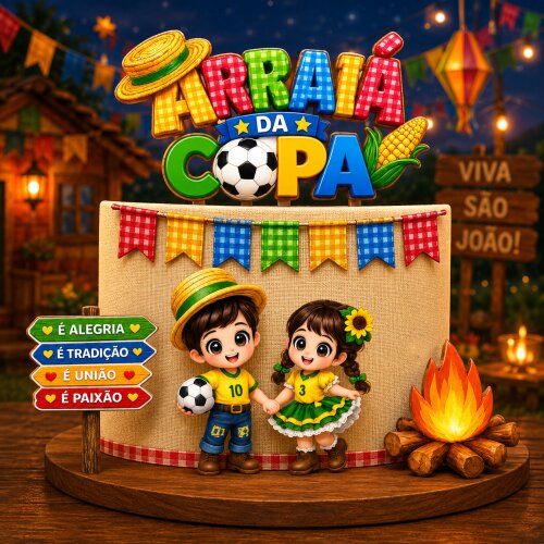 Topo de bolo Festa Junina/Copa - Arraiá 20 - Arquivo Studio
