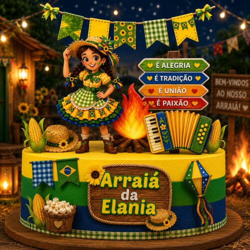 Topo de bolo Festa Junina/Copa - Arraiá 25 - Arquivo Studio