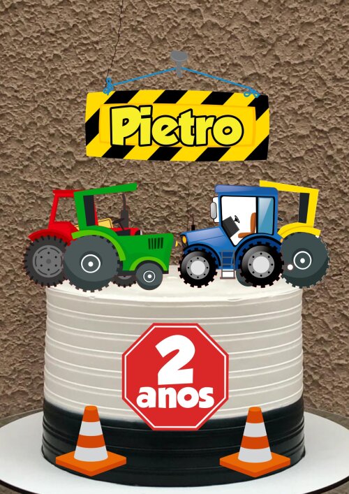 Topo de bolo Trator Escavadeira 11 - Arquivo Studio