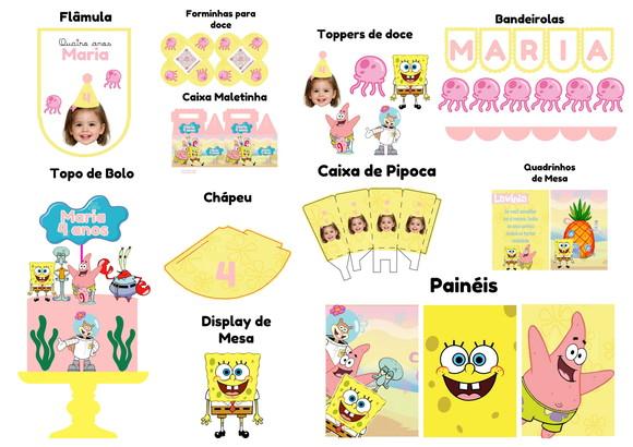 Kit Festa Infantil Personalizada P | Bob Esponja Rosa