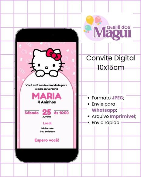 Convite Digital 10x15cm | Hello Kitty
