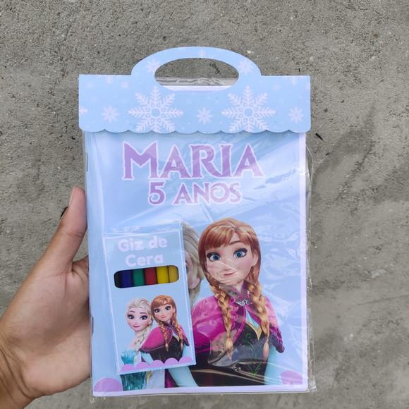 Kit Colorir + Caixa com Giz de Cera | Frozen Elsa e Ana