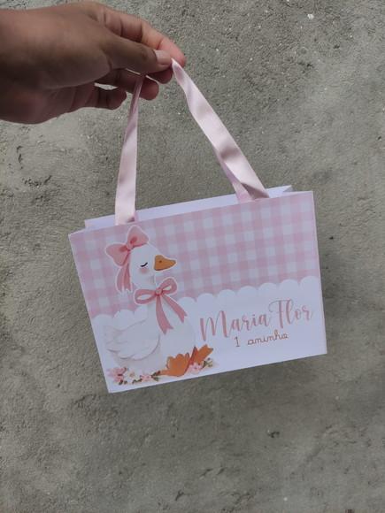Sacolinha Personalizada Gansos e Laços Menina Rosa