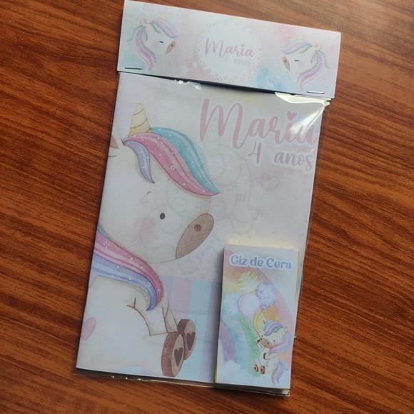 Kit Colorir Unicórnio Cute Aquarela - Livrinho + Giz de Cera