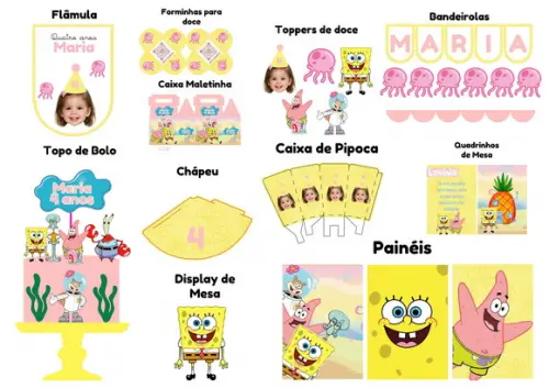 Kit Festa Infantil Personalizada m | Bob Esponja Rosa