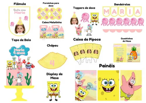 Kit Festa Infantil Personalizada P | Bob Esponja Rosa