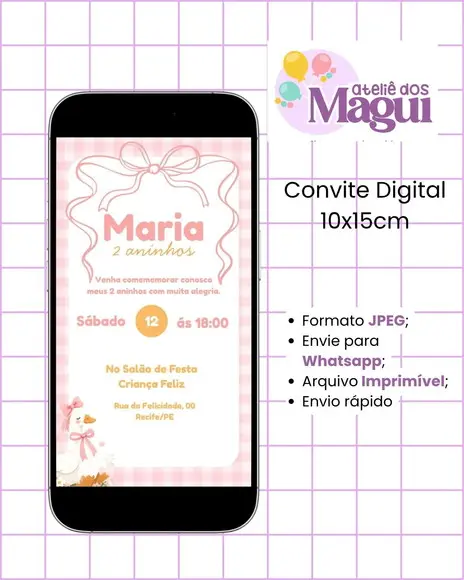 Convite Digital 10x15cm | Ganso e Lacinhos