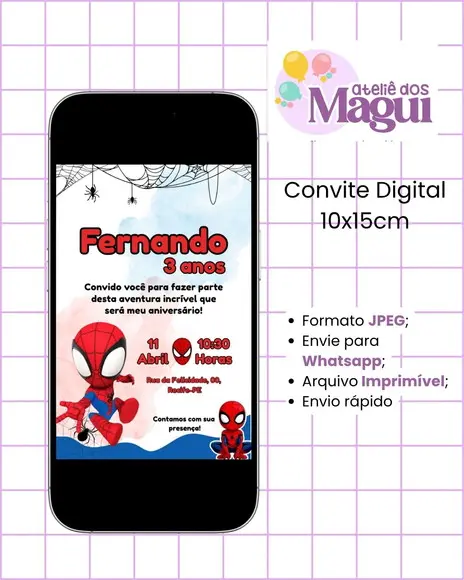 Convite Digital 10x15cm | Homem Aranha Cute