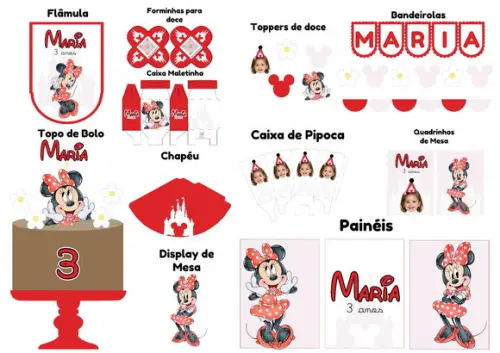 Kit Festa Infantil Personalizada P | Minnie Vermelha e Rosa