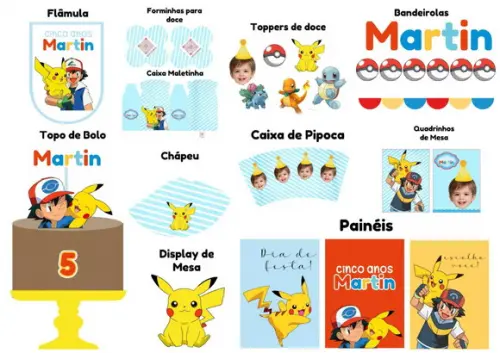 Kit Festa Papelaria Afetiva m | Pokémon