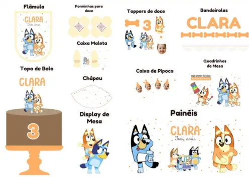 Kit Festa Papelaria Afetiva P | Bluey Minimalista