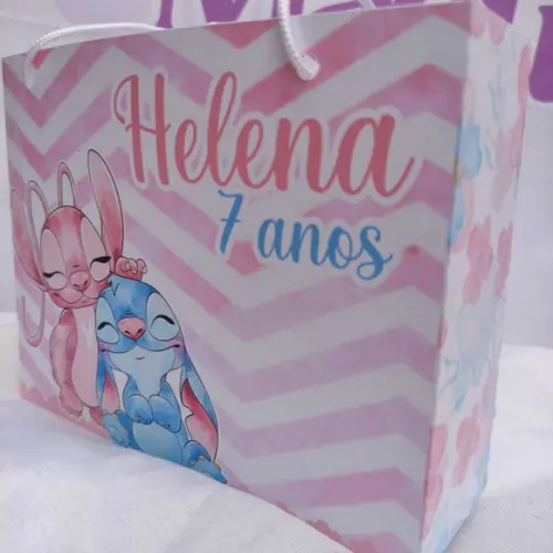 Sacolinha Personalizada Stitch e Angel Aquarela