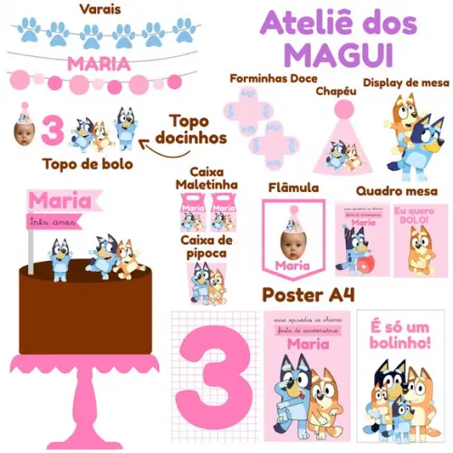 Kit Festa Só Um Bolinho m | Bluey Rosa