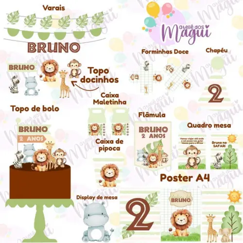 Kit Festa Só Um Bolinho m | Safari Aquarela Menino