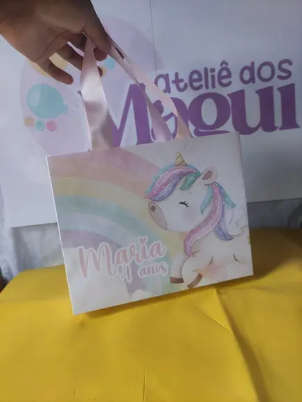 Sacolinha Personalizada ? Tema Unicórnio Cute Aquarela