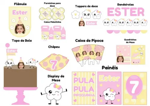 Kit Festa na Caixa Só Um Bolinho P | Pipoquinha Menina Rosa