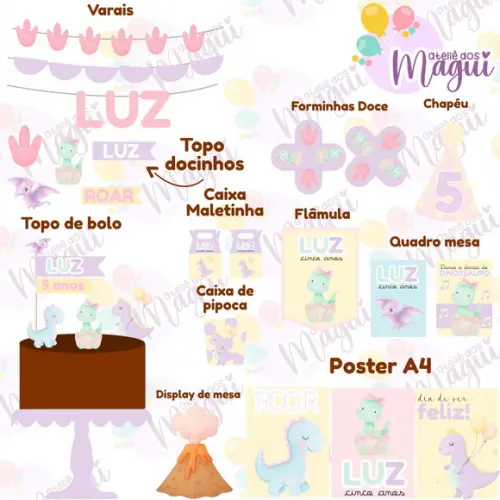 Kit Festa na Caixa Só Um Bolinho m | Dino Rosa
