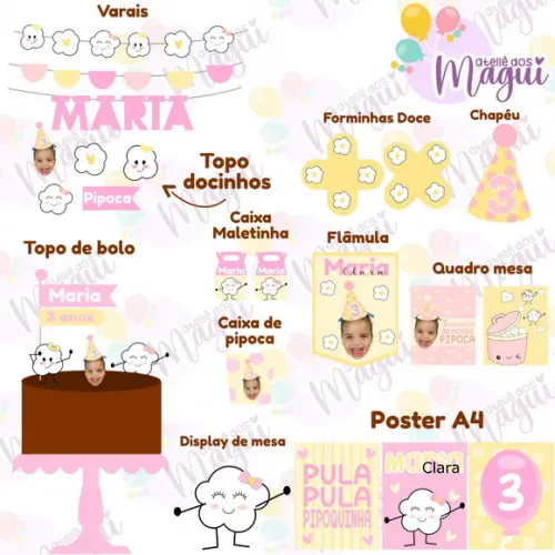 Kit Festa na Caixa Só Um Bolinho m | Pipoquinha Menina Rosa