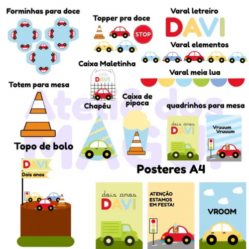 Kit Festa na Caixa Só Um Bolinho P | Carrinhos Coloridos
