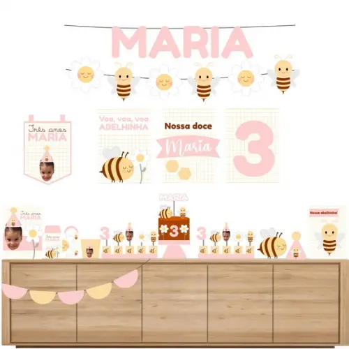 Kit Festa na Caixa Só Um Bolinho P | Abelhinha Rosa