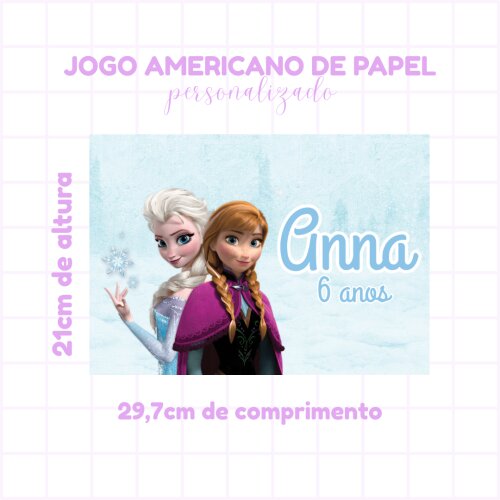 Jogo Americano Descartável Personalizado para Festa Infantil - Frozen -Festa infantil - Sousplat festa infantil