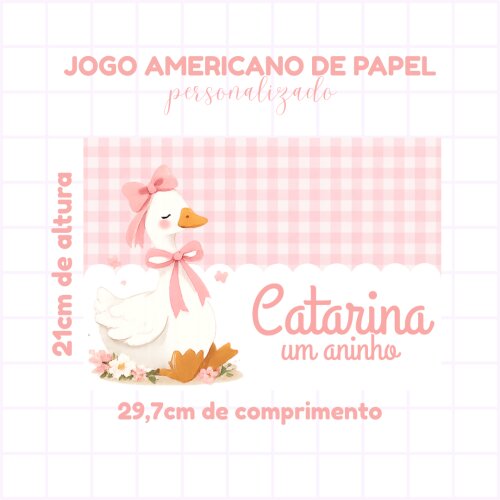 Jogo Americano Descartável Personalizado para Festa Infantil - Ganso Rosa -Festa infantil - Sousplat festa infantil