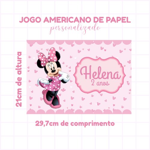 Jogo Americano Descartável Personalizado para Festa Infantil - Minnie -Festa infantil - Sousplat festa infantil